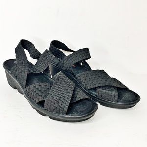 Bernie Mev Lihi Brighten Black Elastic Basketweave Wedge Sandals  - Size US‎ 9.5